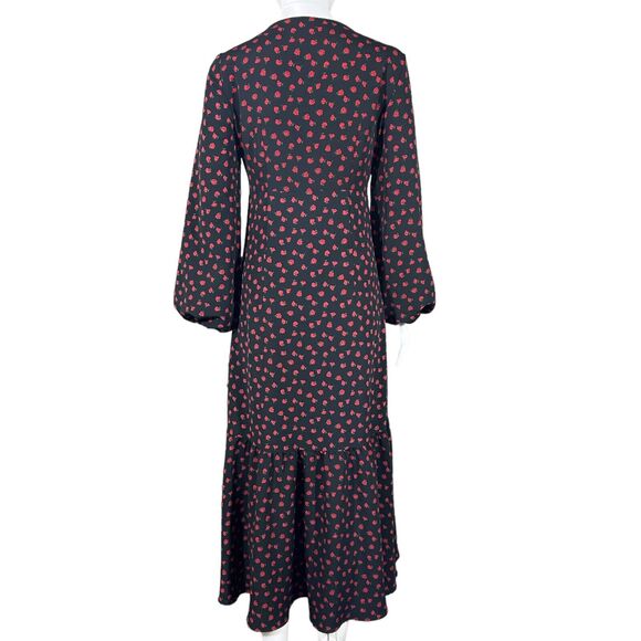 Topshop Women's Black/Red Rosette Print V Neck Long Sleeve Maxi Dress Size 2 - Picture 3 of 16